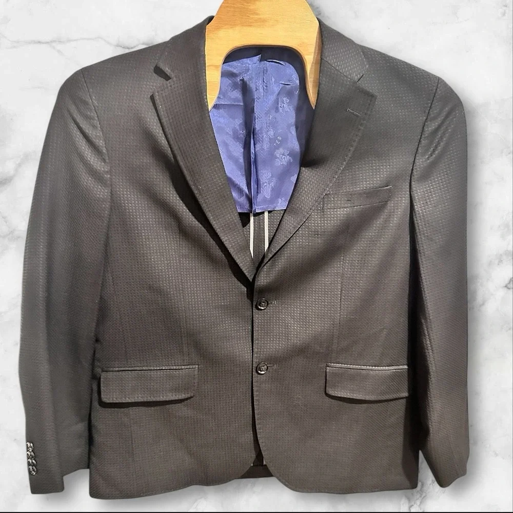 Ted Baker 46R Black Square Textured Check Soft Shoulder Blazer Jacket Sport Coat